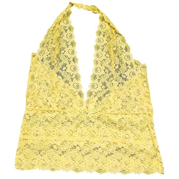 Fredericks Of Hollywood Yellow Lace Halter Top 2X - Picture 1 of 5
